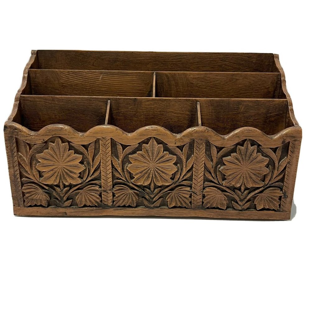 Vtg 70’s Lerner Desk Organizer Holder 3 Tier 6 Slots Faux Wood Resin Mail Letter